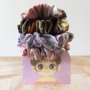 Floral Patterned  Mini Crepe Hair Scrunchies Set